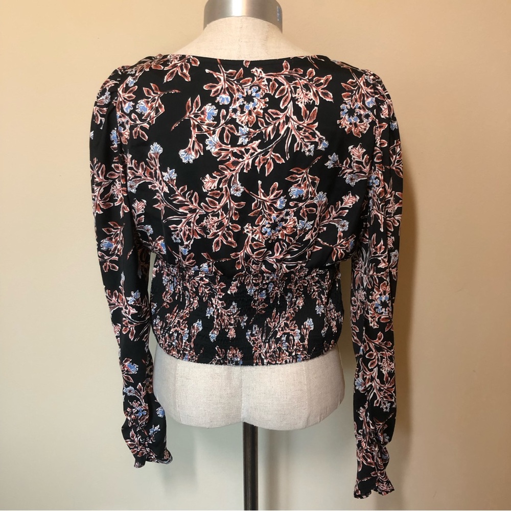 Free people Santiago floral smocked scoop neck cropped long sleeve top blouse - Picture 2 of 5